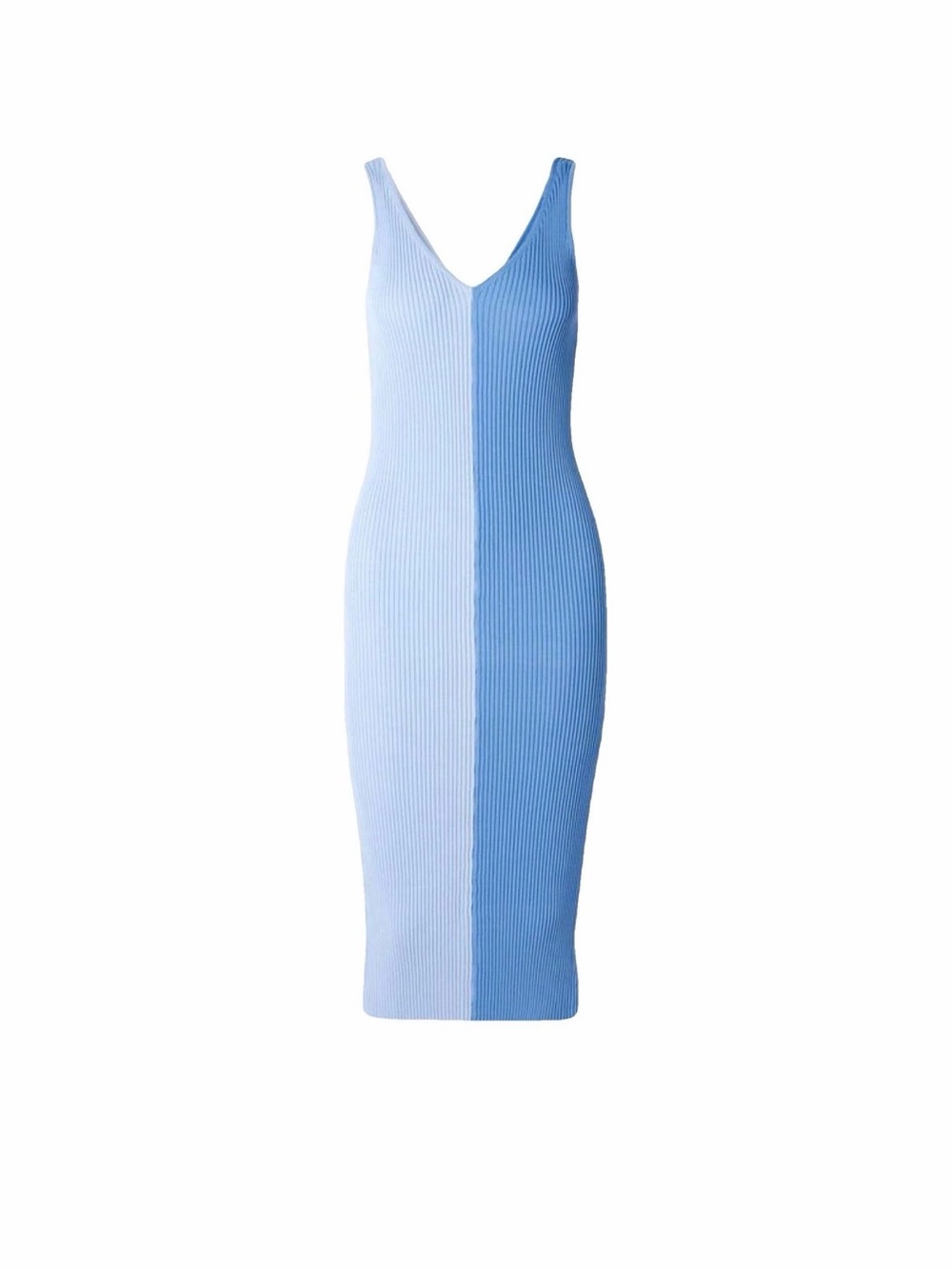 STAUD NWT Sleeveless Two-Tone Ribbed Midi Ribbed Dress Light Blue and Sky